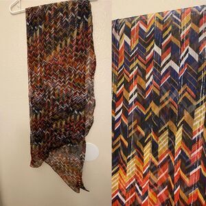 Sheer lightweight colorful metallic thread silky scarf Chevron print 17x76